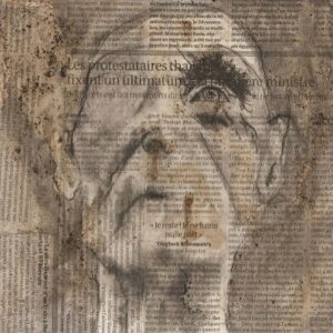 Croquis dans les tons sépia sur papier journal